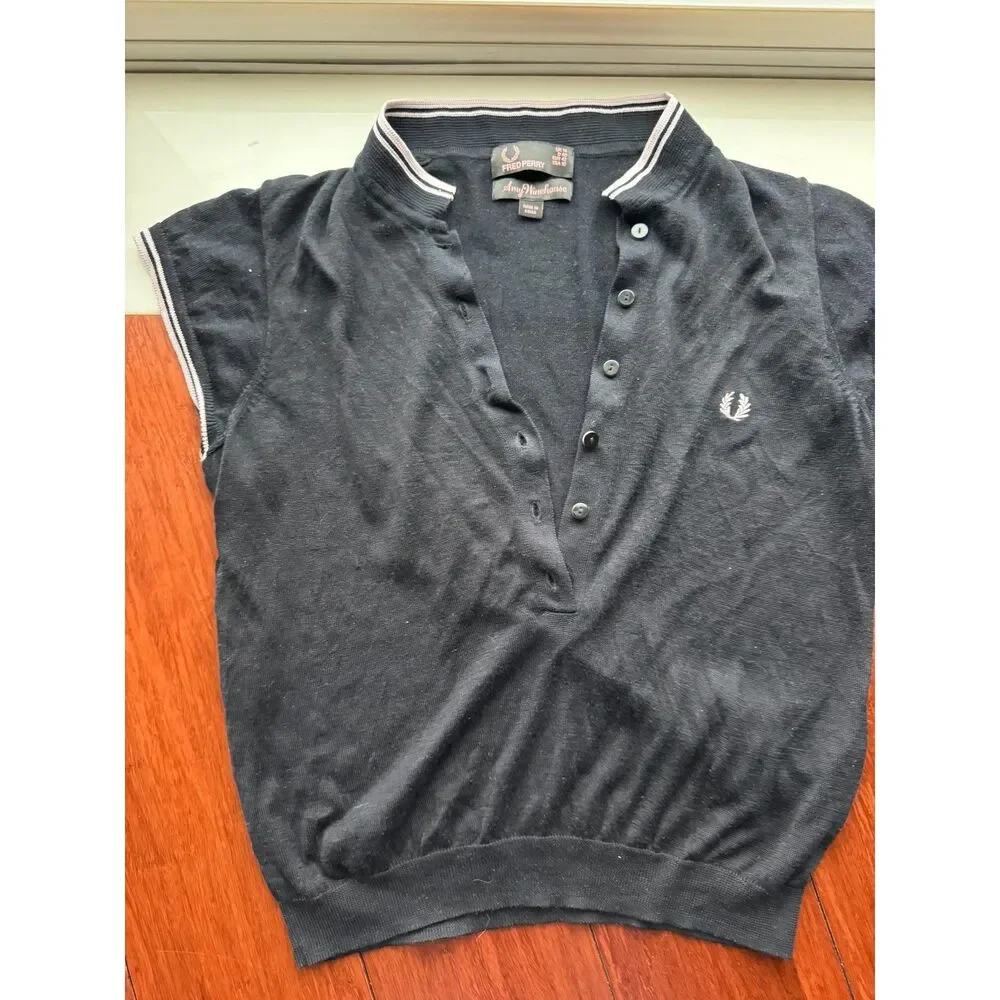 Fred Perry x Amy Winehouse Collab Knit Polo Cardigan Black Pink Trim Sz 10/UK14 - Picture 7 of 9